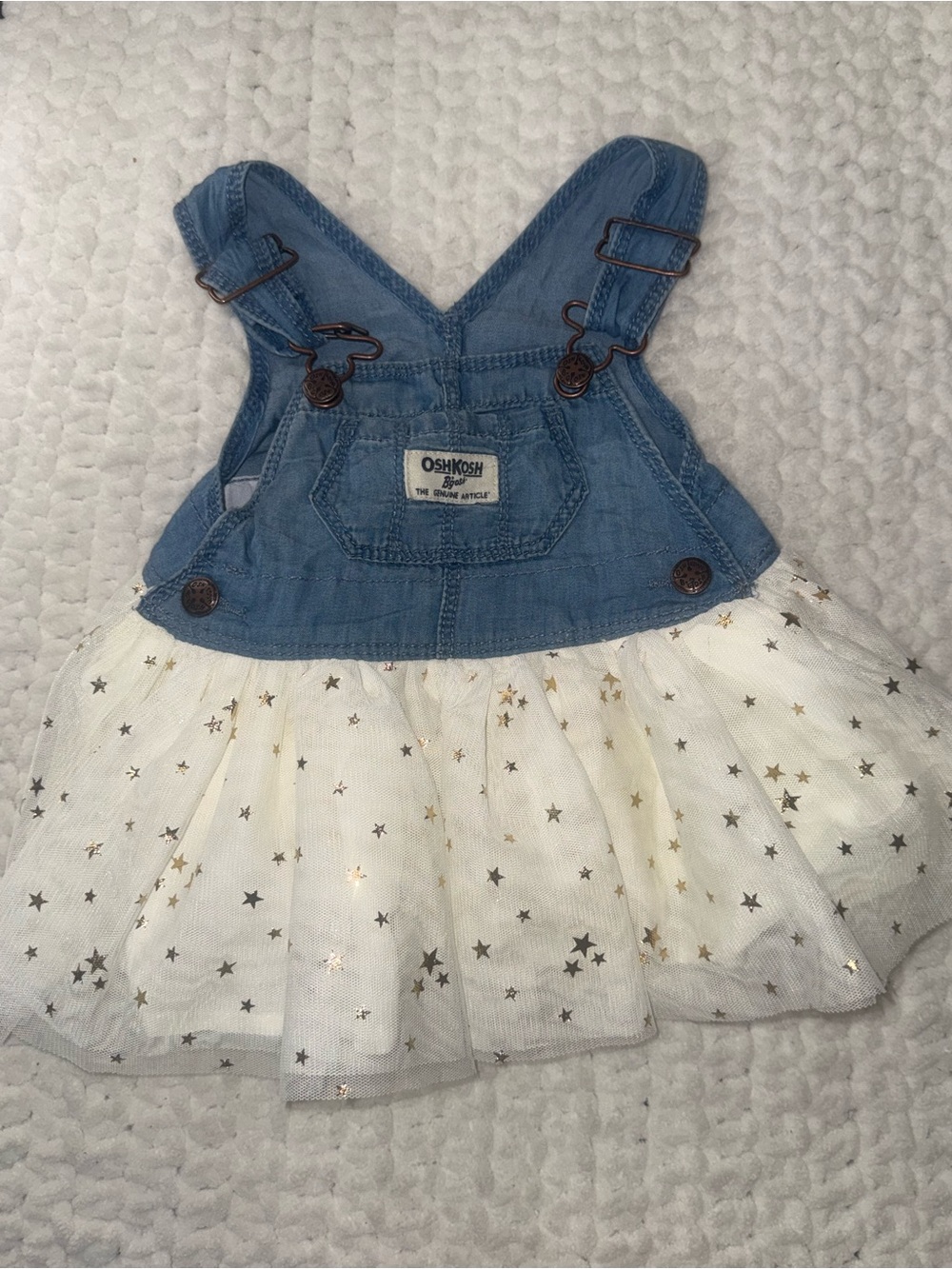 OshKosh B'gosh Blue Denim & Cream Star Tulle Overalls Skirt
